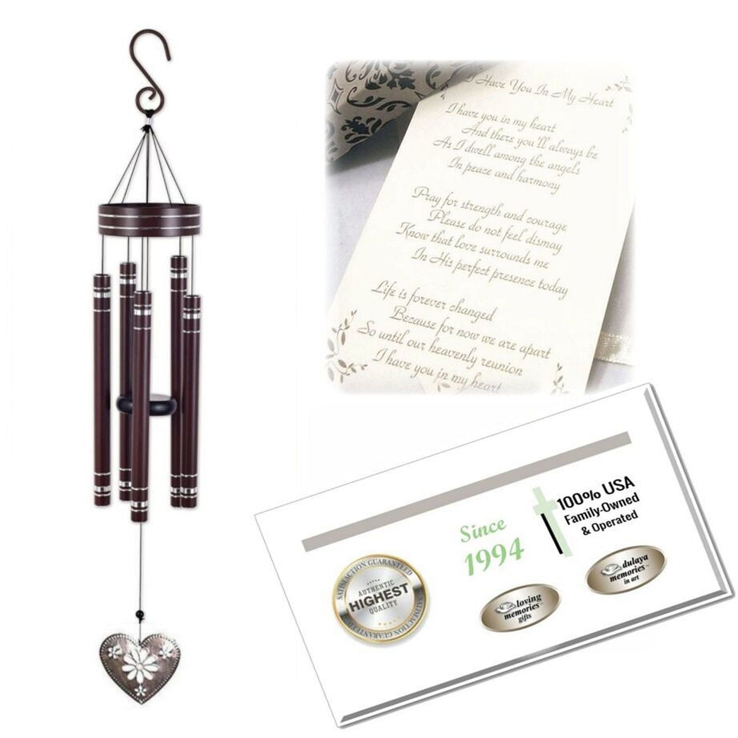 Memorial Wind Chime Sympathy Gift - "I Have You In My Heart" Large Windchimes