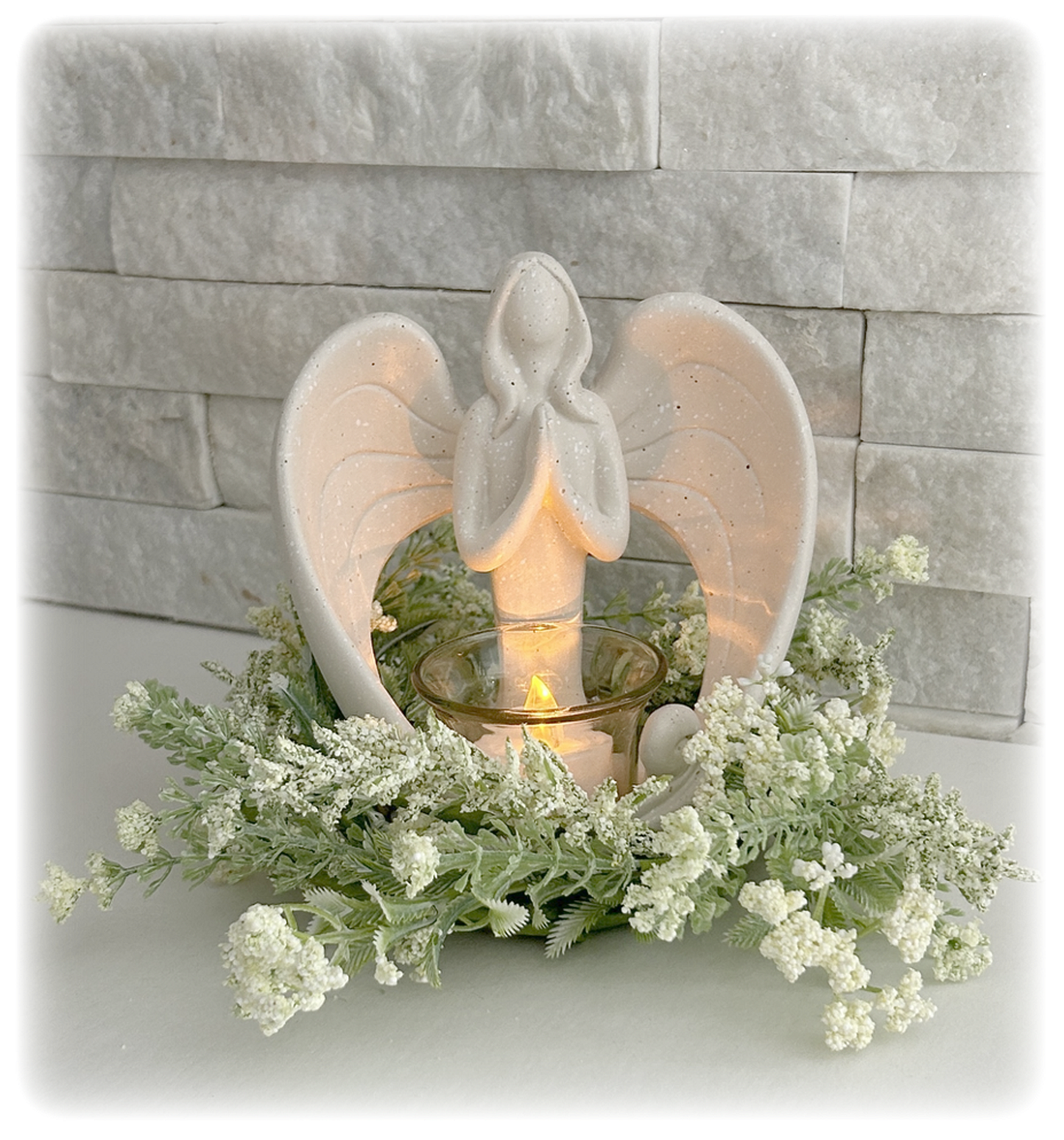 Angel Candleholder Statue for Mother's Day, "Angel Mother" Card and Refrigerator Magnet, Gift Boxed