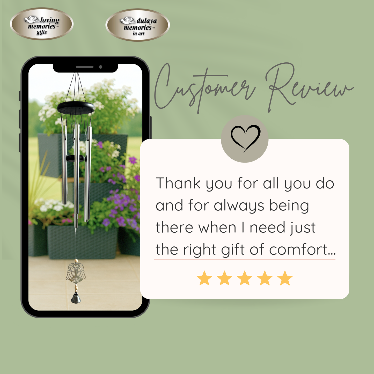 In Angels Arms - Angel Wings Memorial Wind Chime Sympathy Gift