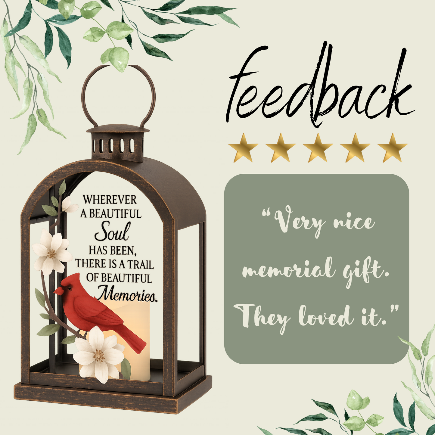 Beautiful Soul and Memories Lantern Sympathy Gift, Candleholder with LED Candle