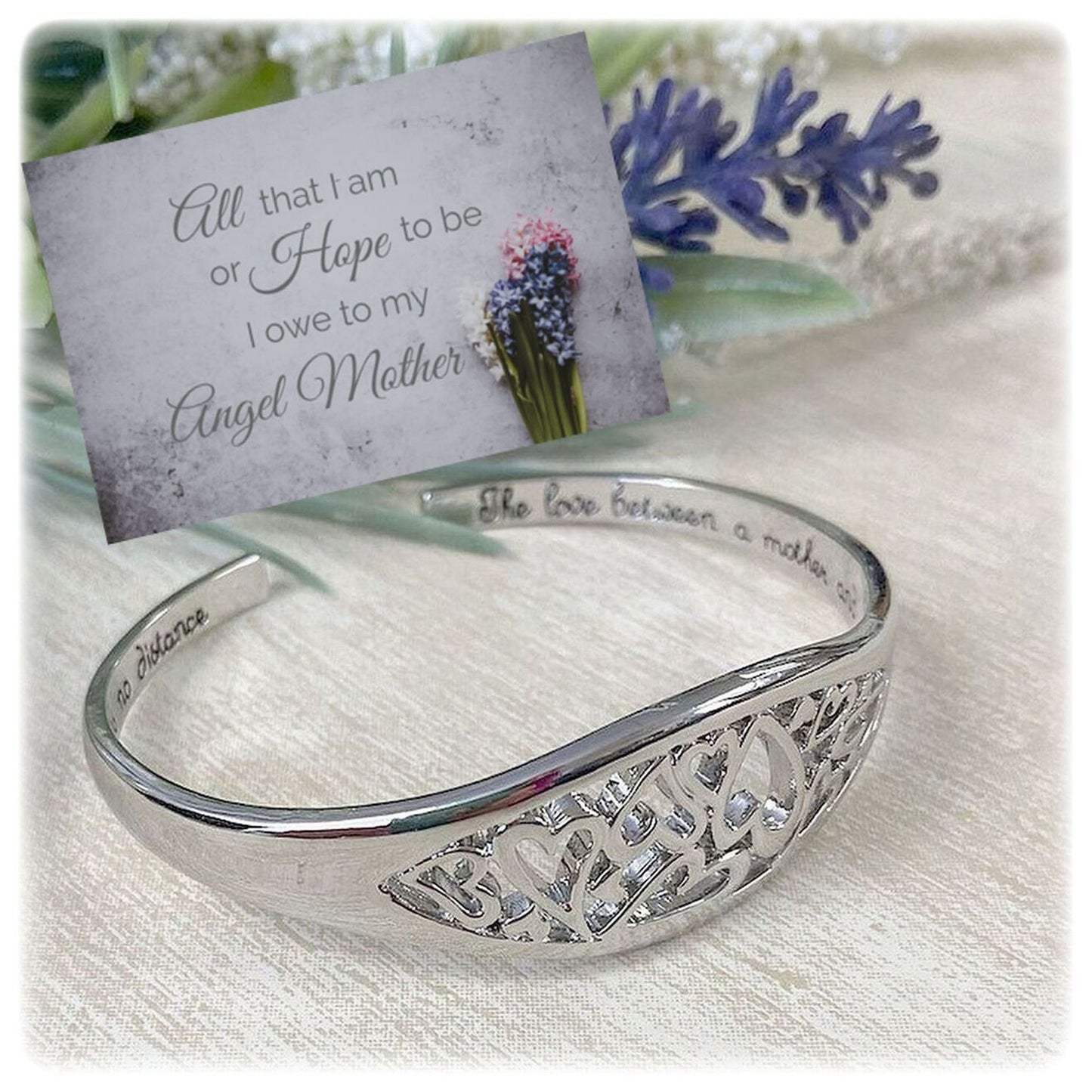 Mother's Day Jewelry, Mom and Daughter Bracelet with "Angel Mother" Refrigerator Magnet and Card