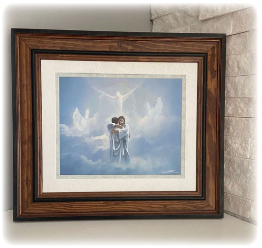 Memorial Framed Art Sympathy Gift in Walnut Frame - "Reunion"