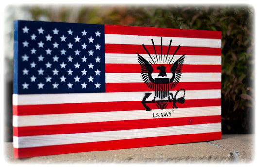 Veteran Memorial Wooden Flag - Navy