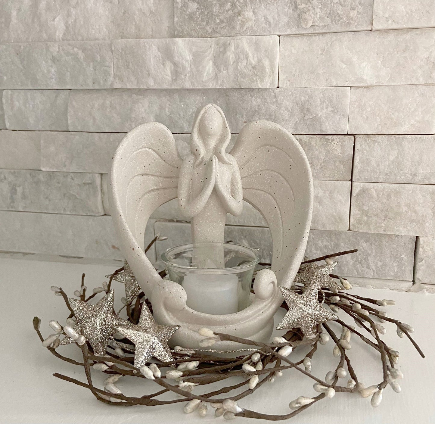 Accent Wreath with Silver Stars for Statues, Lanterns, or Candles