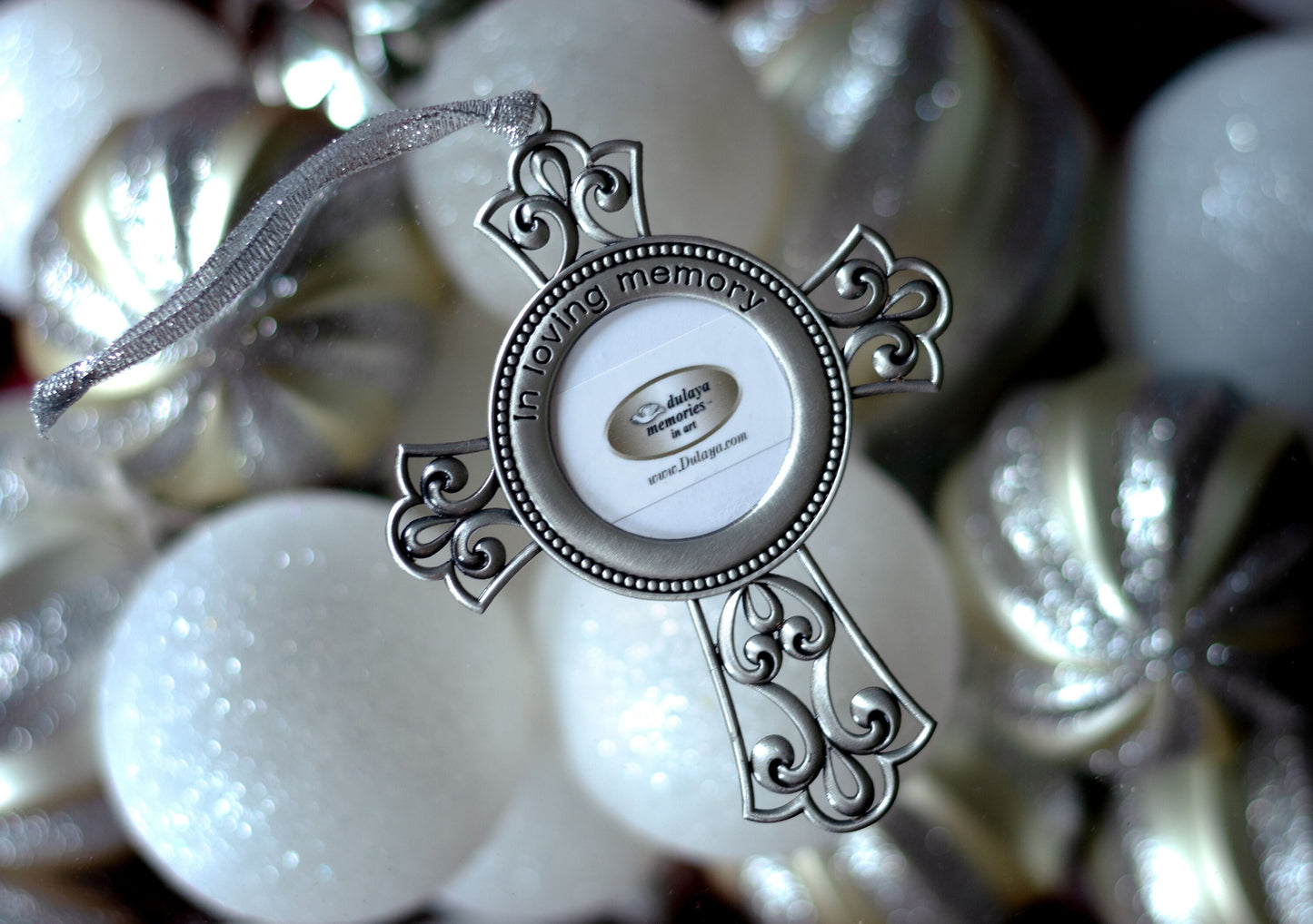 Memorial Christmas Photo Ornament, Cross Sympathy Gift