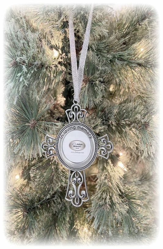 Memorial Christmas Photo Ornament, Cross Sympathy Gift