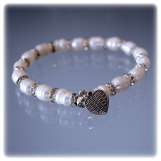 Memorial Pearl Bracelet with Heart Charm Sympathy Gift