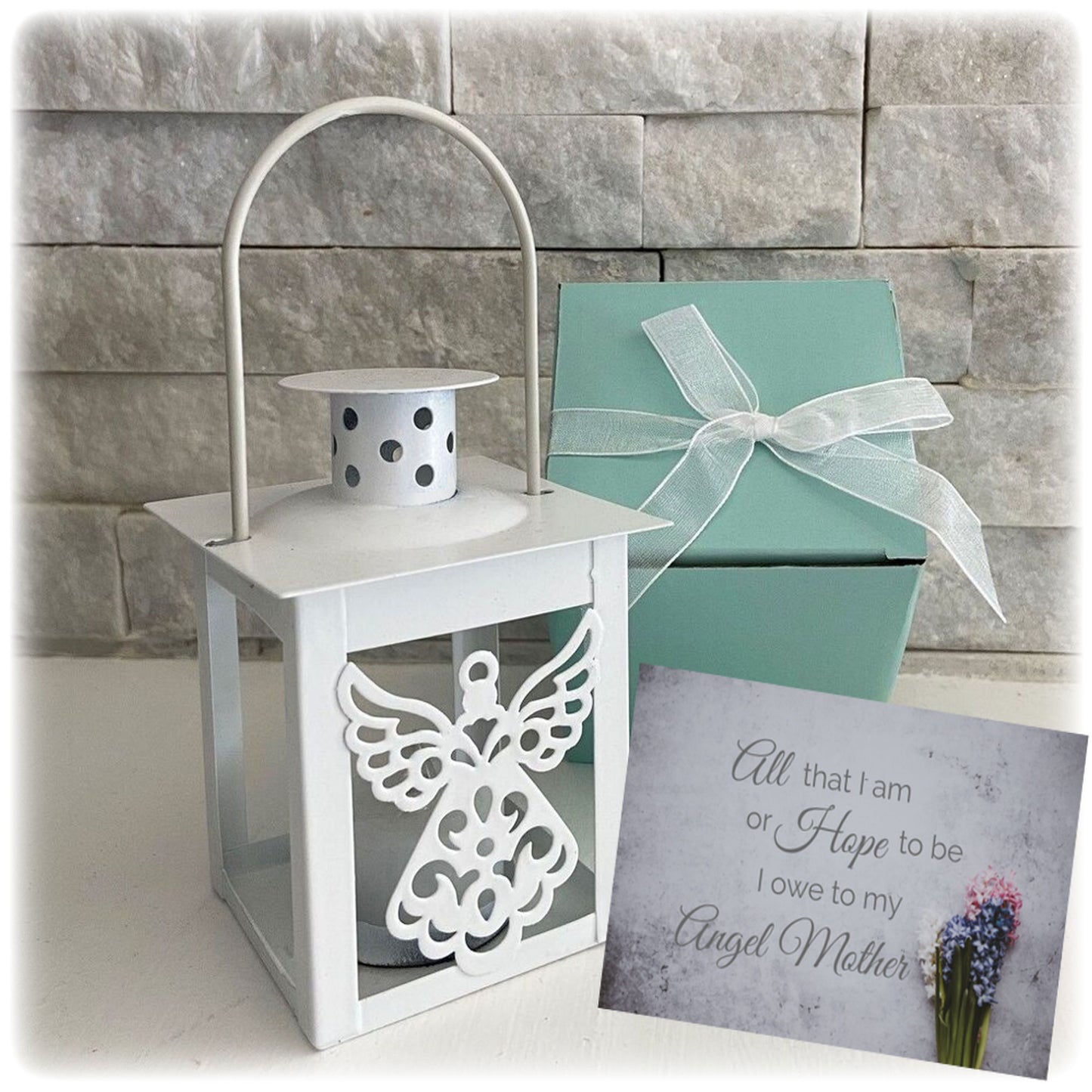 Angel Mother Christmas or Birthday Gift, Mini Lantern Candleholder with LED Candle and Refrigerator Magnet
