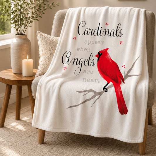 Cardinal Memorial Plush Blanket – “Cardinals Appear When Angels Are Near”
