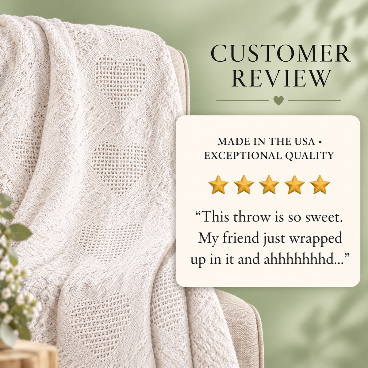 Unique Memorial Gift Heart Blanket, Cotton Throw with Optional Grief Journal