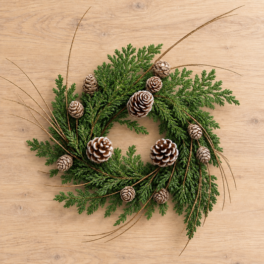 Evergreen Christmas Wreath for Nativity Candleholder, Cupboard Doors, Windows, Centerpieces, Candles