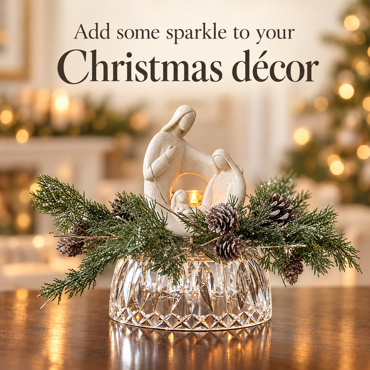 Evergreen Christmas Wreath for Nativity Candleholder, Cupboard Doors, Windows, Centerpieces, Candles