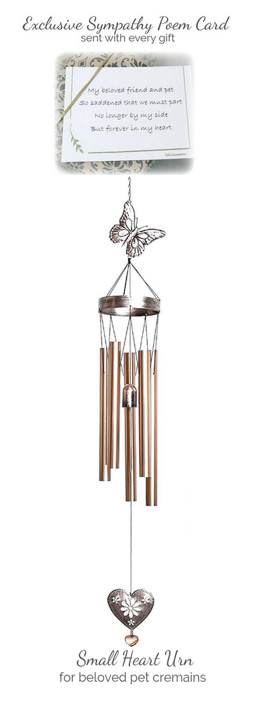 Pet Sympathy Gift Cremation Wind Chime with Small Heart Urn for Ashes