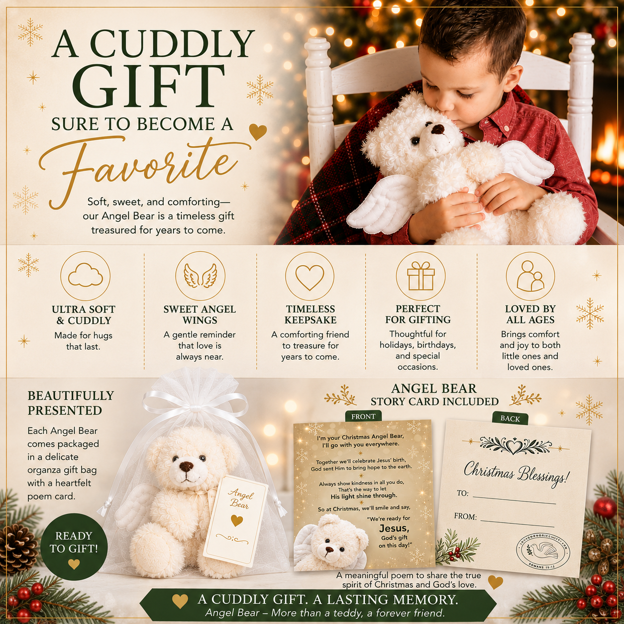 Christmas Angel Bear - Christian Gift for Child, Grandchild, Niece, Nephew, or Godchild.