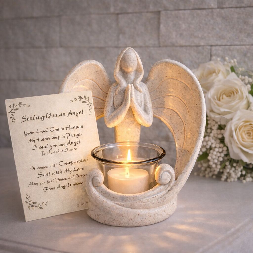 Angel Memorial Candleholder Sympathy Gift with LED Tealight Candle