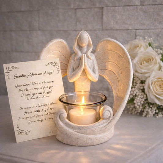 Angel Memorial Candleholder Sympathy Gift with LED Tealight Candle