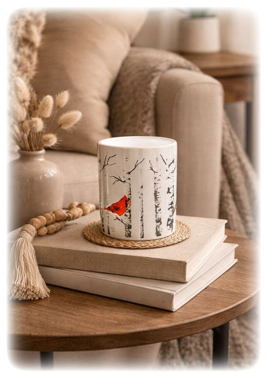 Cardinal Memorial Gift Sympathy Candleholder With LED Pillar Candle