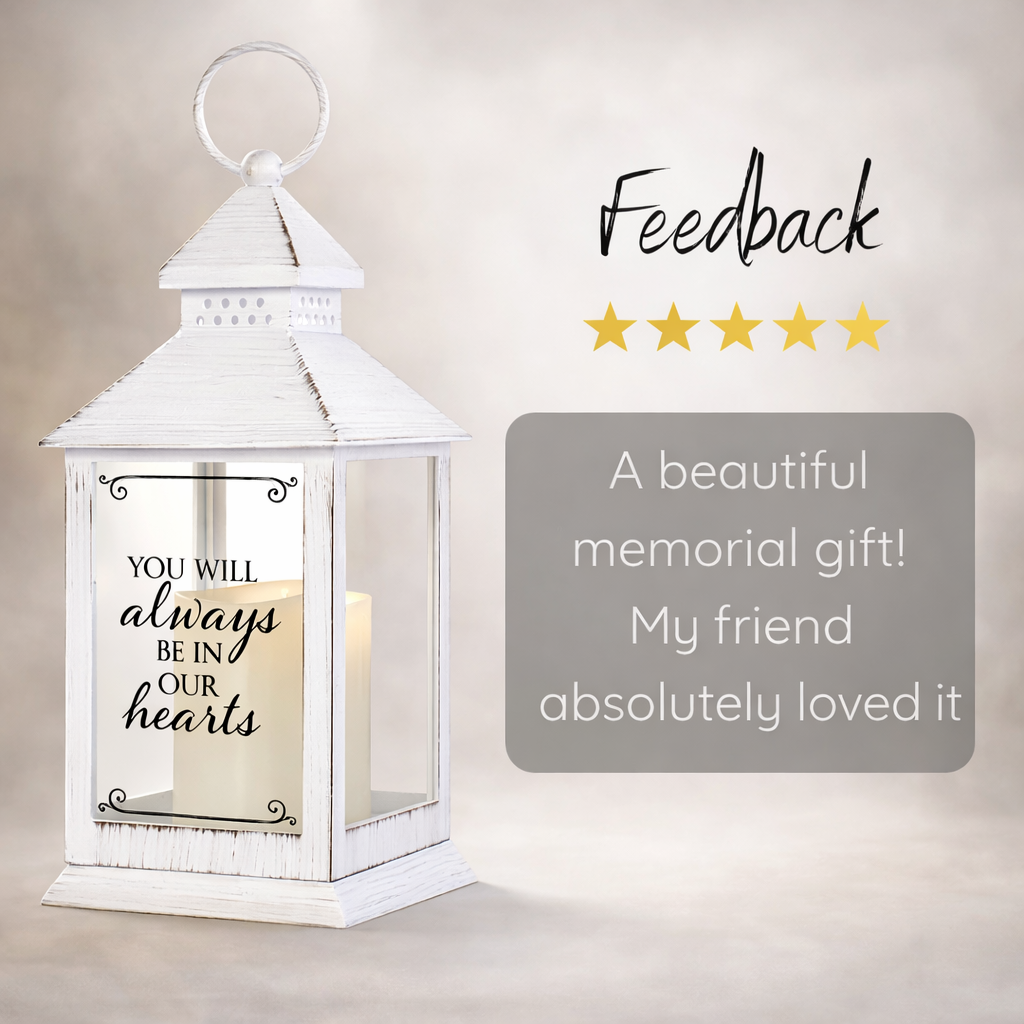 Always In Our Hearts Memorial Lantern Sympathy Gift with LED Candle