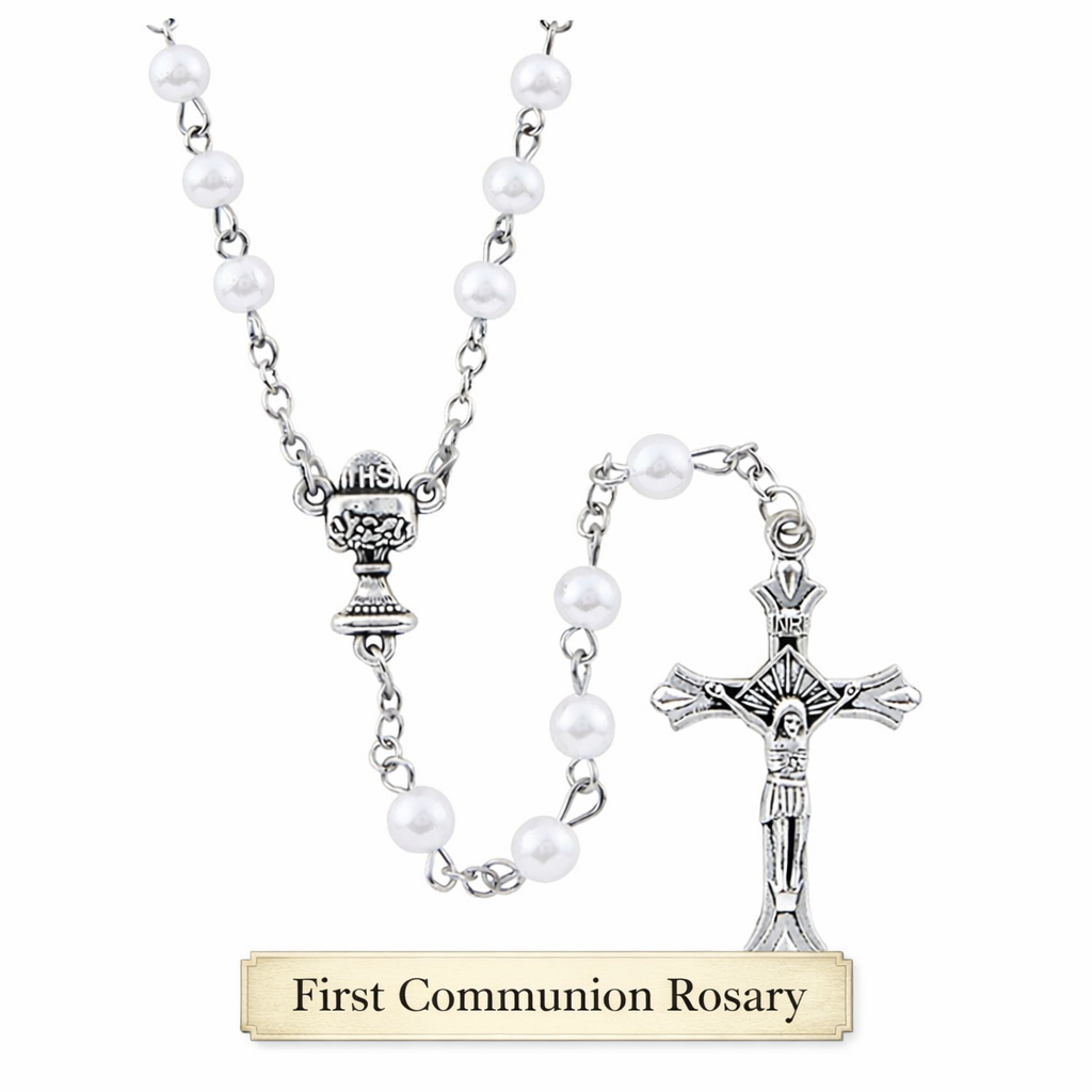 Girls First Communion Gift Set with Prayer Book, Rosary, Bracelet, Cross, Card and Optional Satin Purse