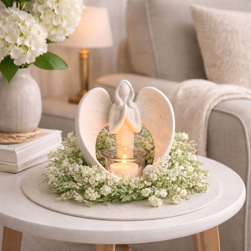 Angel Candleholder Statue with "Angel Mother" Magnet and Card, Gift Boxed