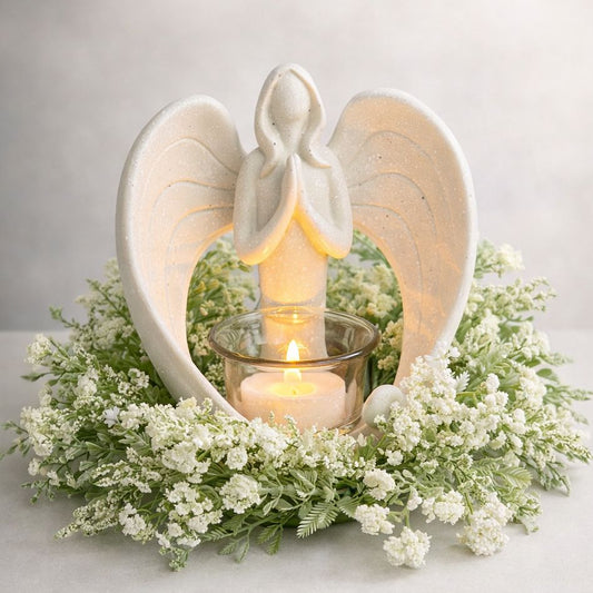 Angel Candleholder Statue with "Angel Mother" Magnet and Card, Gift Boxed