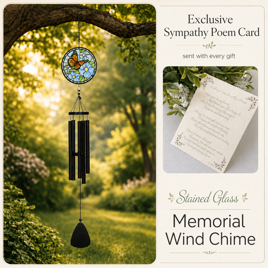 Memorial Wind Chime Sympathy Gift - Stained Glass Butterfly
