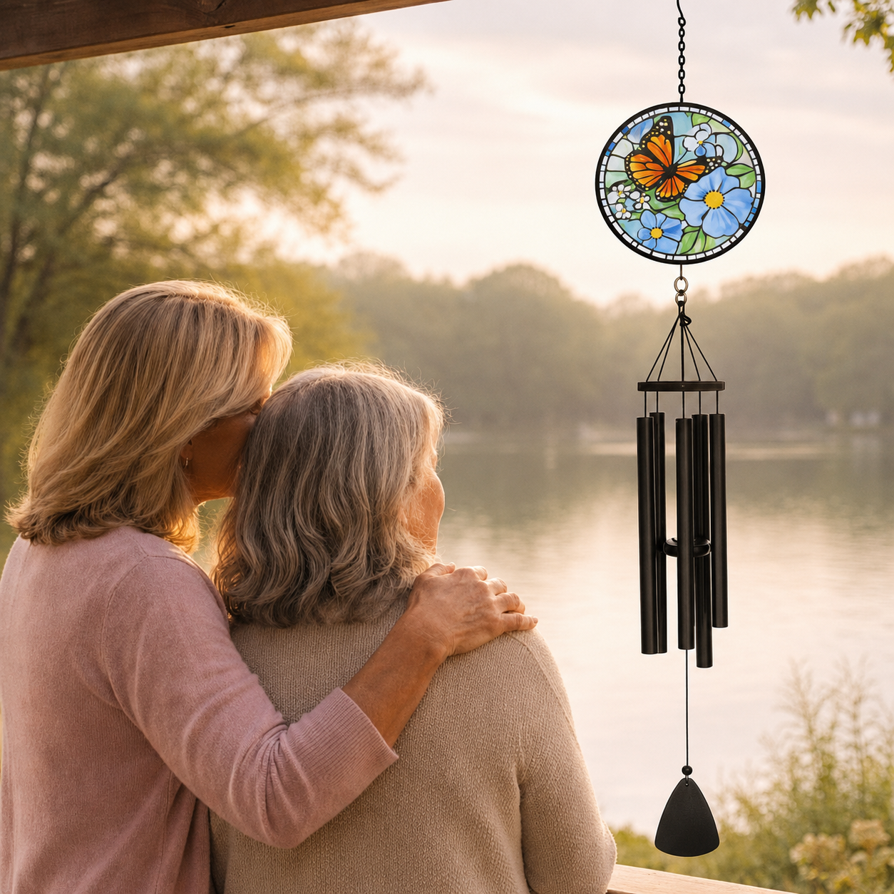 Memorial Wind Chime Sympathy Gift - Stained Glass Butterfly