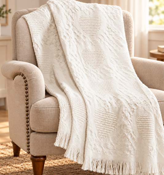 Unique Memorial Gift Heart Blanket, Cotton Throw with Optional Grief Journal