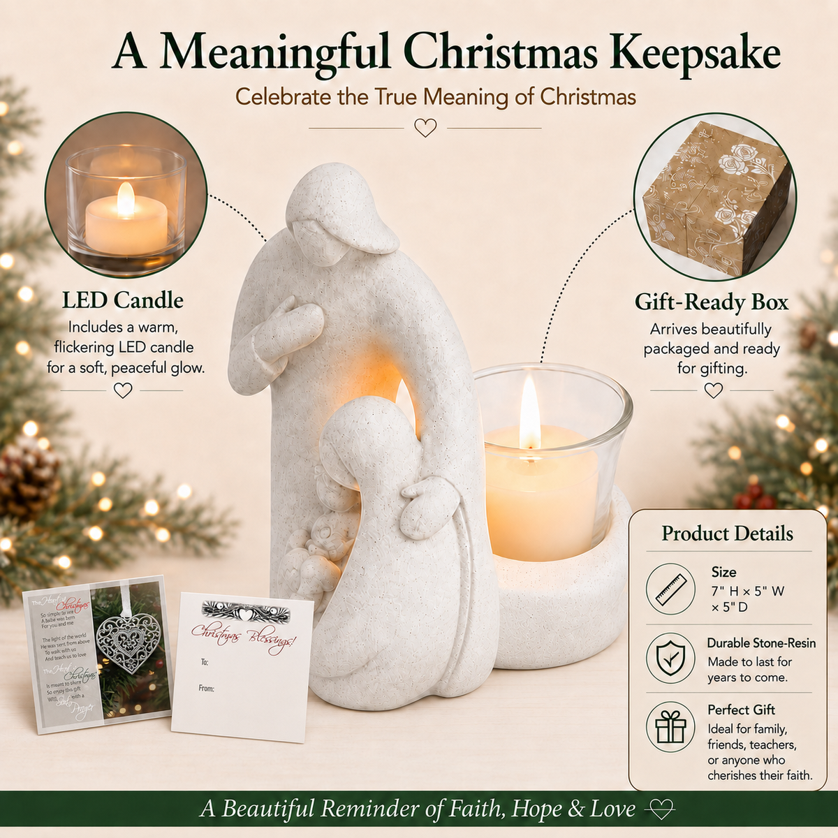 Nativity Statue Candleholder With LED Tealight Christmas Decoration or Gift