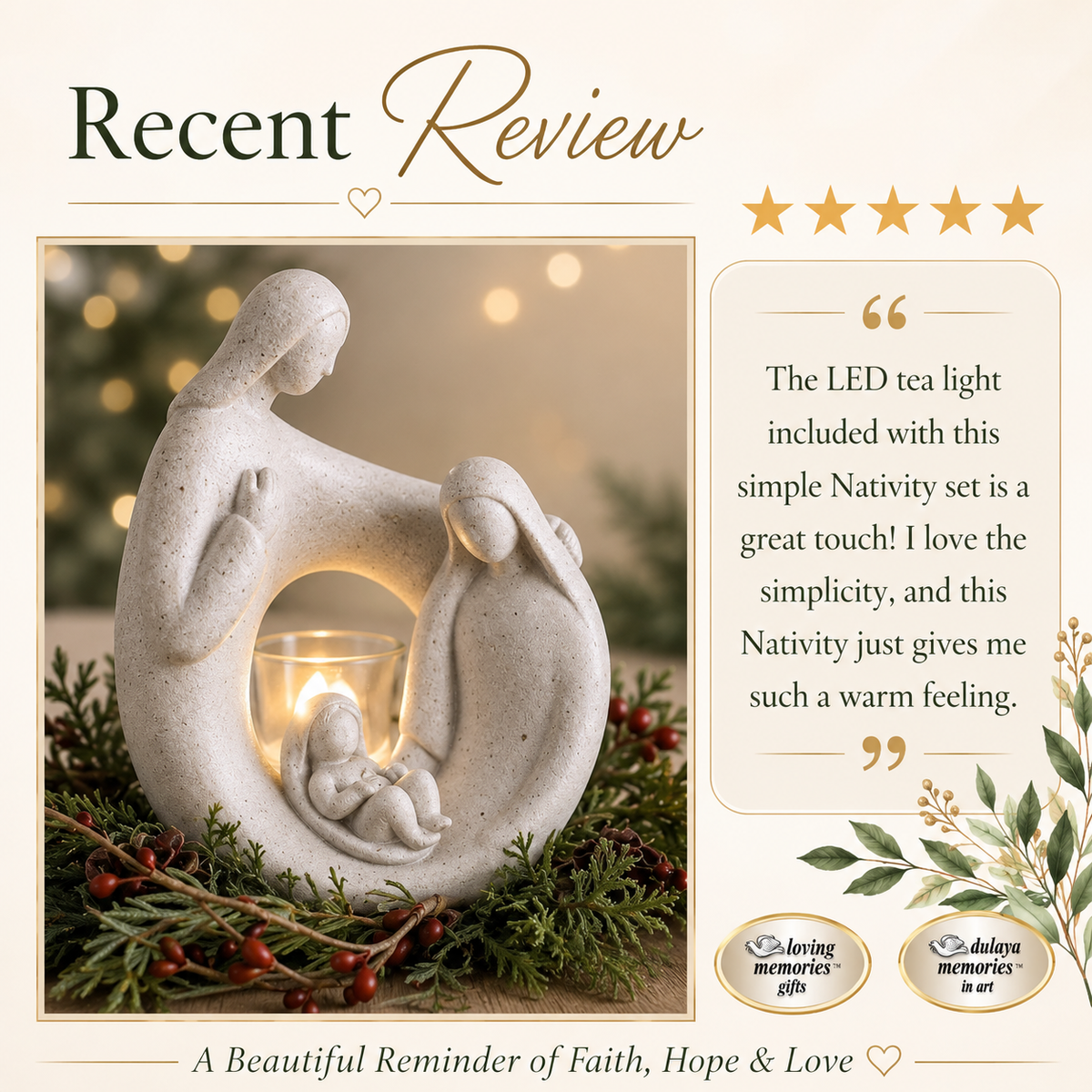 Nativity Statue Candleholder With LED Tealight Christmas Decoration or Gift
