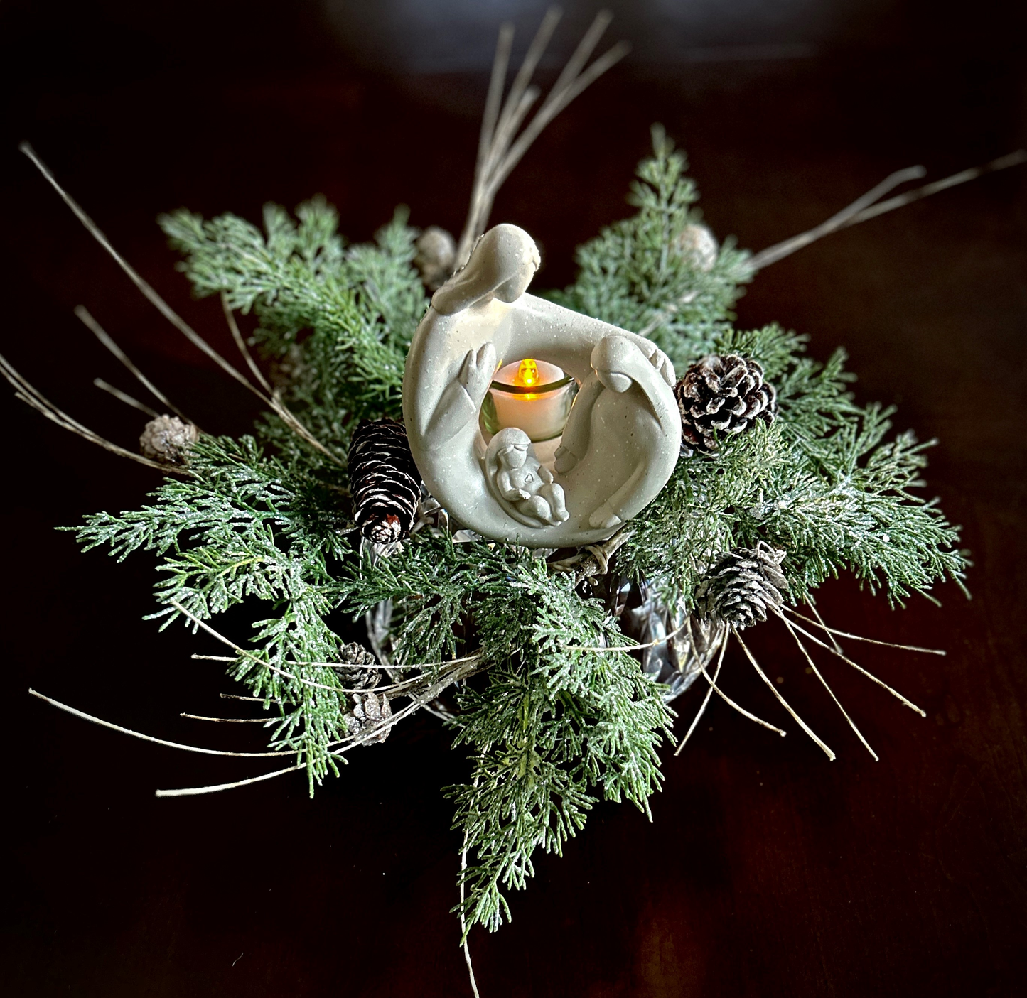 Evergreen Christmas Wreath for Nativity Candleholder, Cupboard Doors, Windows, Centerpieces, Candles