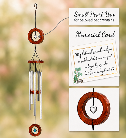 Pet Sympathy Gift Cremation Wind Chime with Small Heart Urn for Ashes