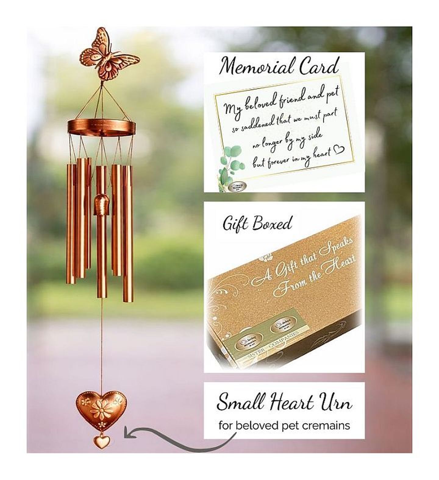 Pet Sympathy Gift Cremation Wind Chime with Small Heart Urn for Ashes