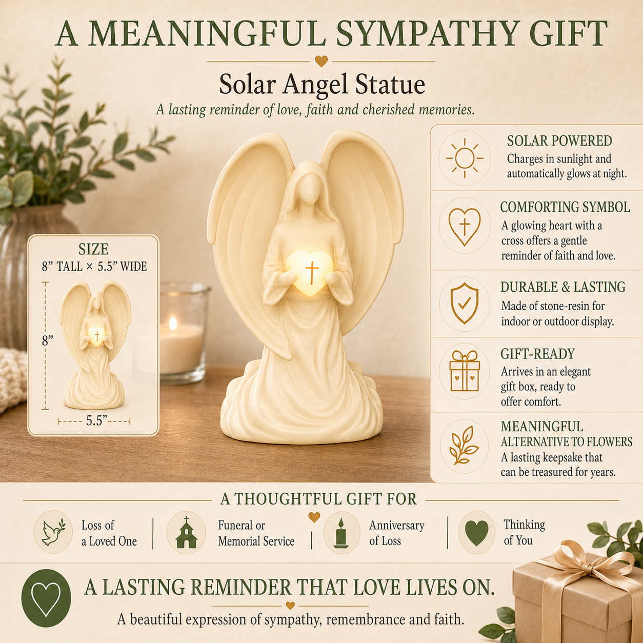 Memorial Solar Angel Statue – Sympathy Gift for Celebration of Life
