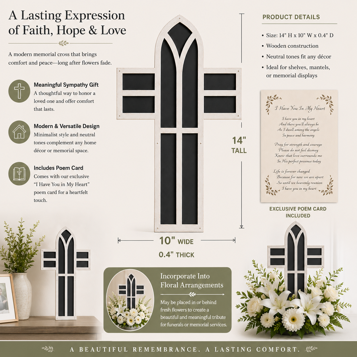 Memorial Cross Sympathy Gift - Faith & Comfort Keepsake Gift