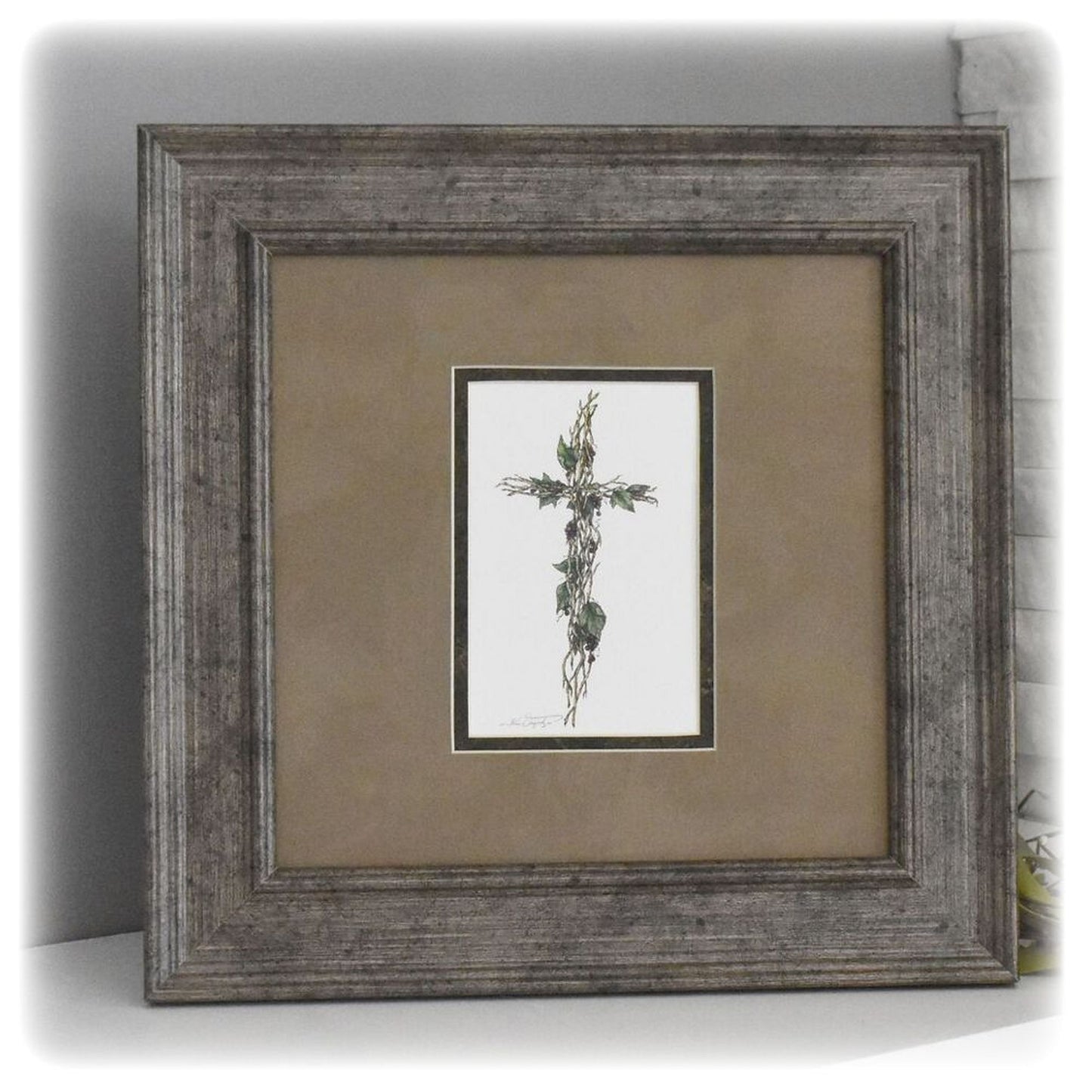Memorial Framed Art Sympathy Gift - "Grapevine Cross"
