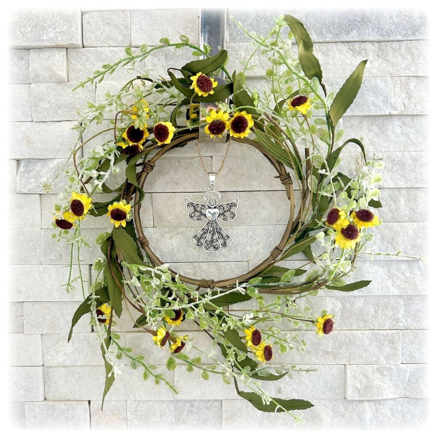 Memorial Wreath with Angel Ornament and Daisies