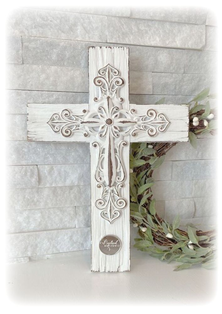 Whitewashed Vintage Cross, Unique Gift for Baptism