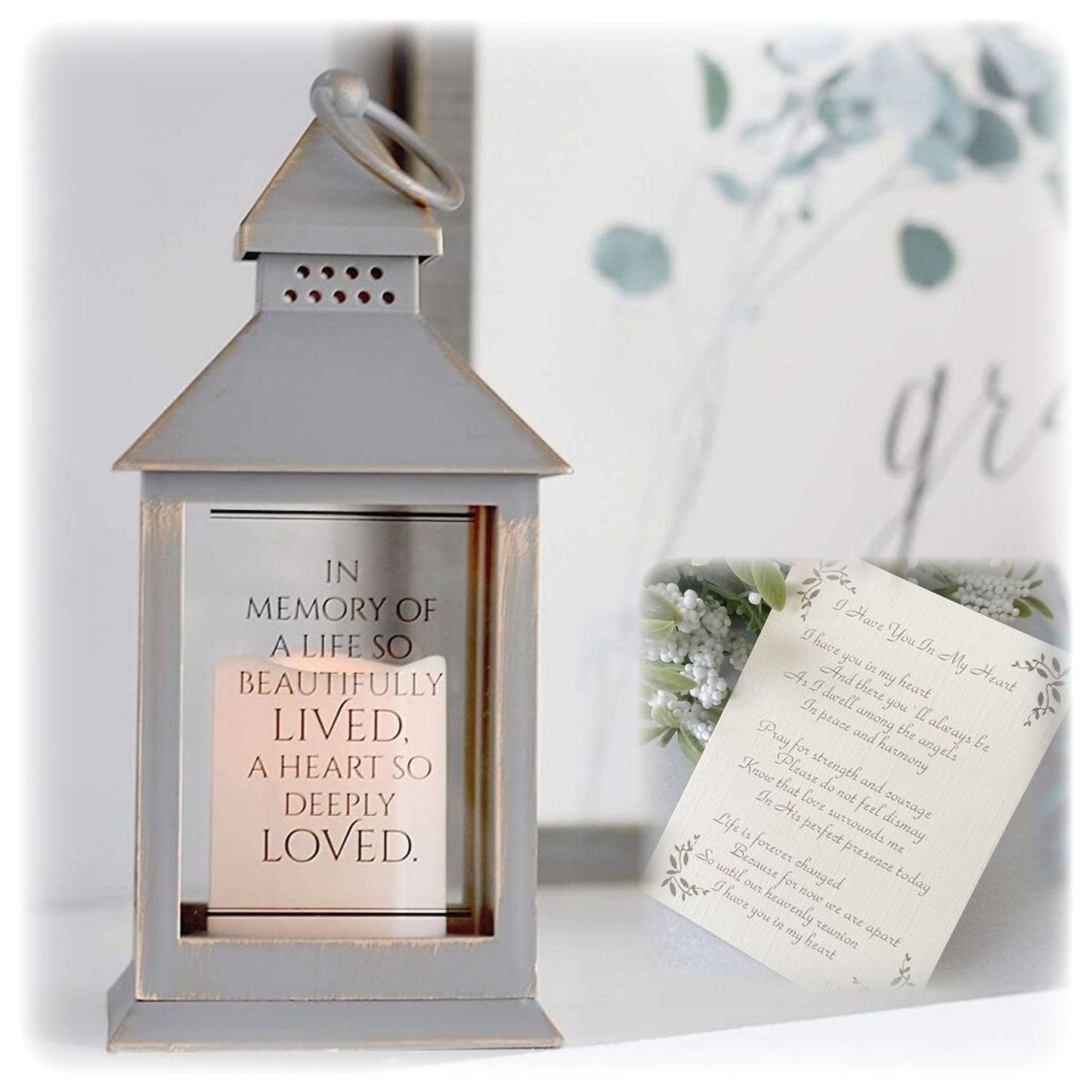 Life So Beautifully Lived Memorial Lantern Sympathy Gift with LED Candle