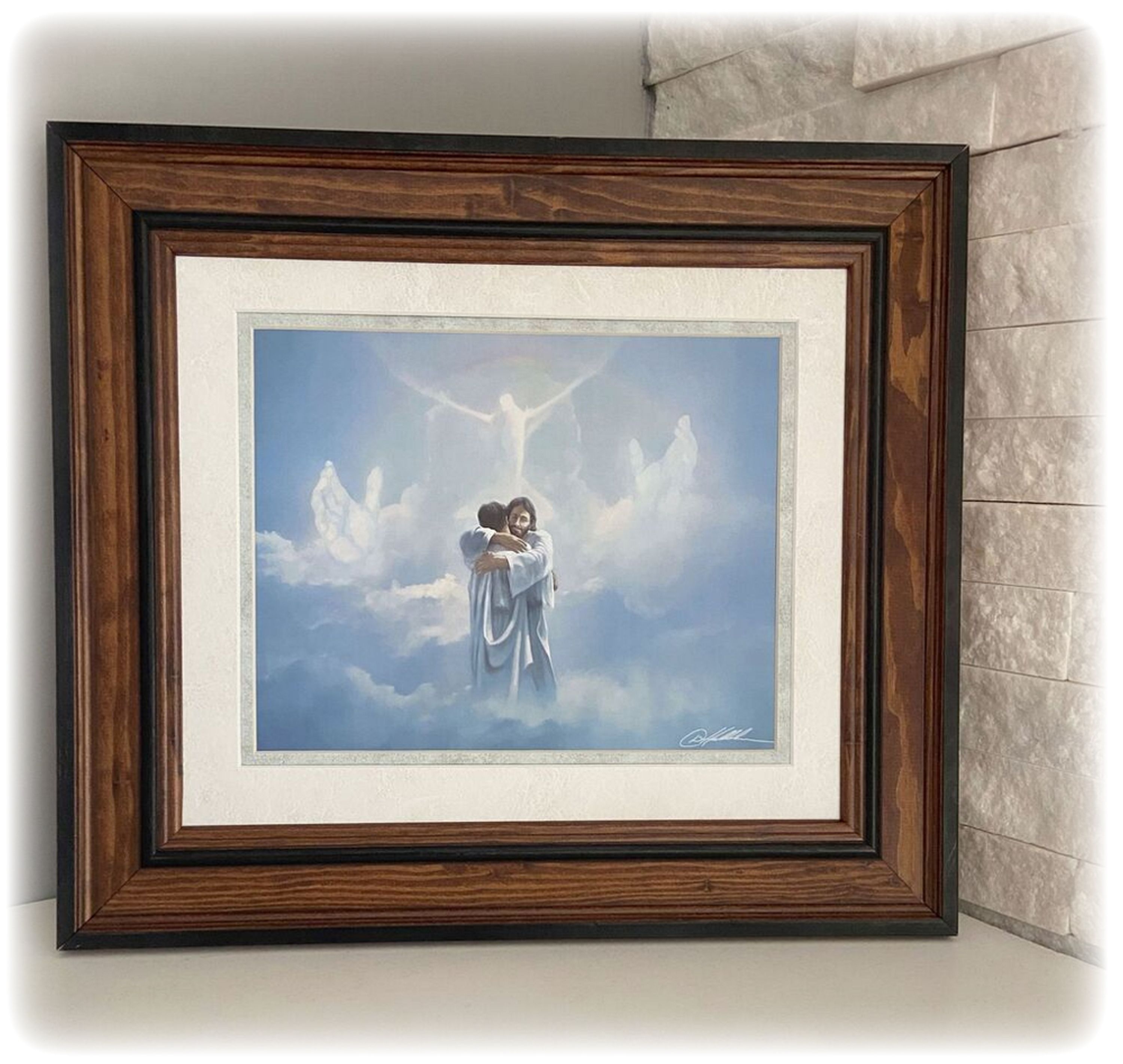Reunited Frame Memorial Framed Art Sympathy Gift in Walnut Frame -