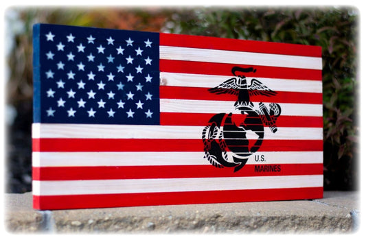 Veteran Memorial Wooden Flag - Marines