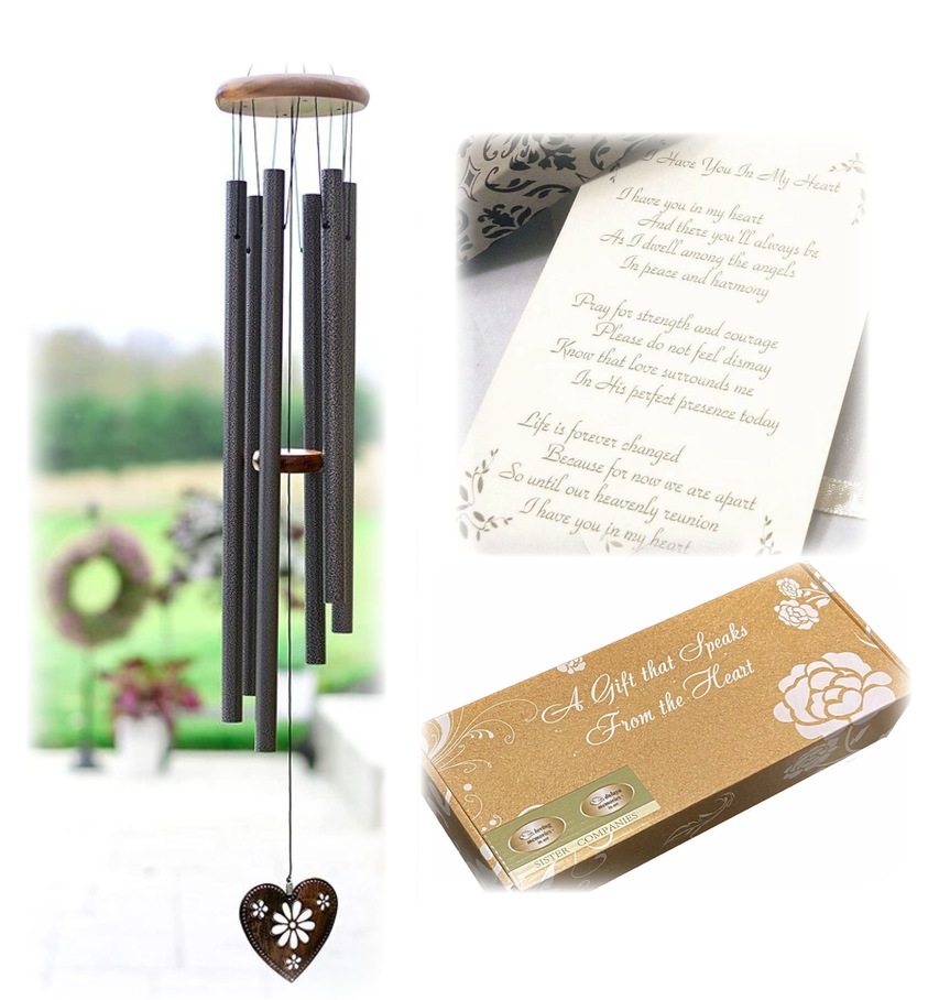 Memorial Wind Chime Sympathy Gift - "Beautiful Heart" Large Windchimes