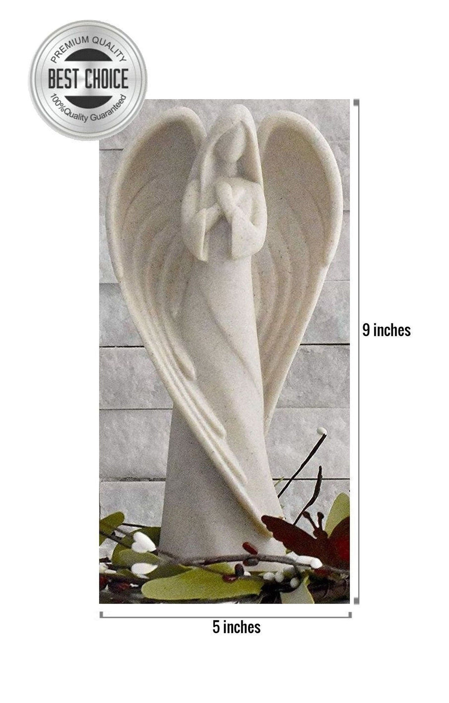 Memorial Angel Statue for Sympathy Gift with Farmhouse Butterfly Wreath