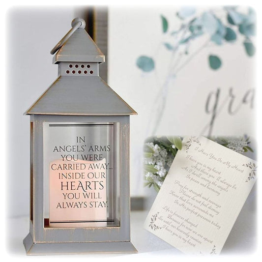 In Angels Arms Memorial Candle Lantern Sympathy Gift with LED Candle