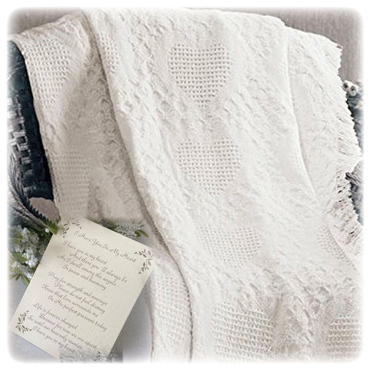 Unique Memorial Gift Heart Blanket, Cotton Throw with Optional Grief Journal