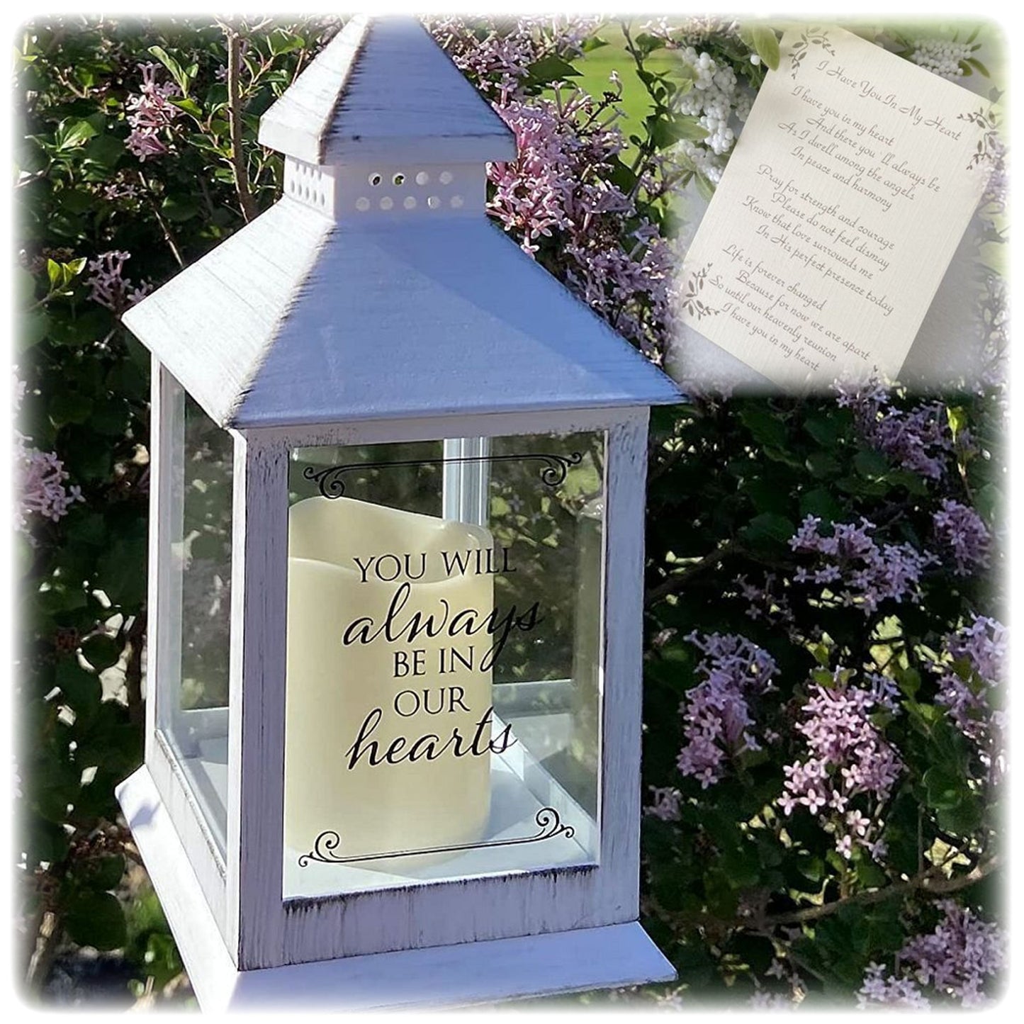 Always In Our Hearts Memorial Lantern Sympathy Gift with LED Candle